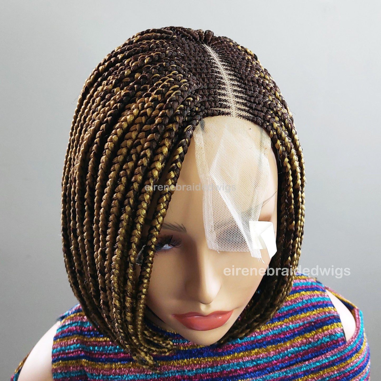 Side-Part Golden Brown Bob Braids Wig