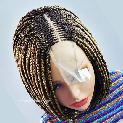 Side-Part Golden Brown Bob Braids Wig