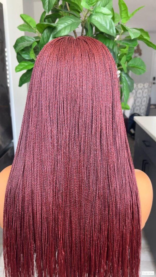 28inch Burgundy Wine Red Million Braids Wig
