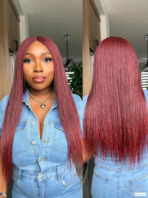 28inch Burgundy Wine Red Million Braids Wig