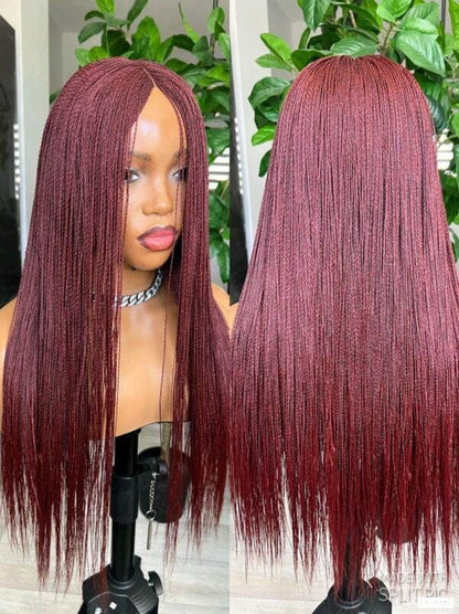 28inch Burgundy Wine Red Million Braids Wig